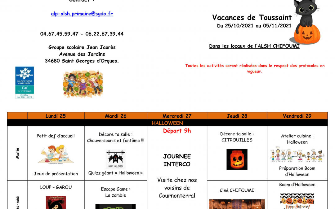 Programme des activités des vacances de Toussaint ChiFouMi