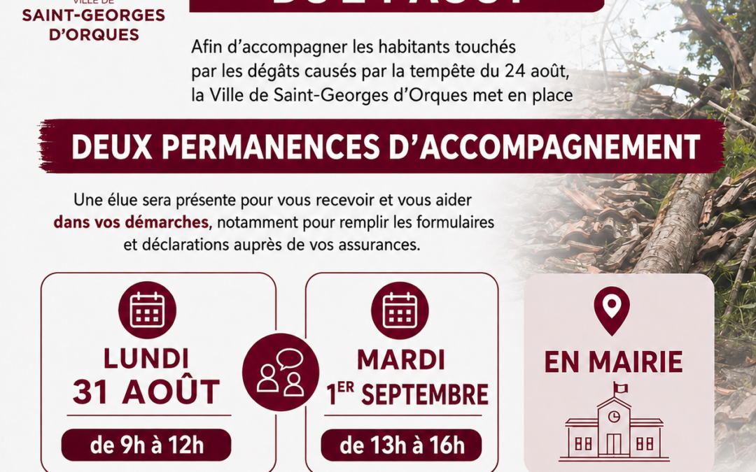 PERMANENCES D&rsquo;ACCOMPAGNEMENT SUITE À LA TEMPÊTE DU 24 AOÛT