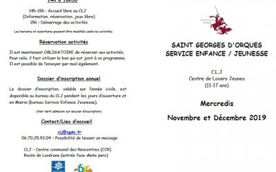 Programme CLJ novembre et décembre