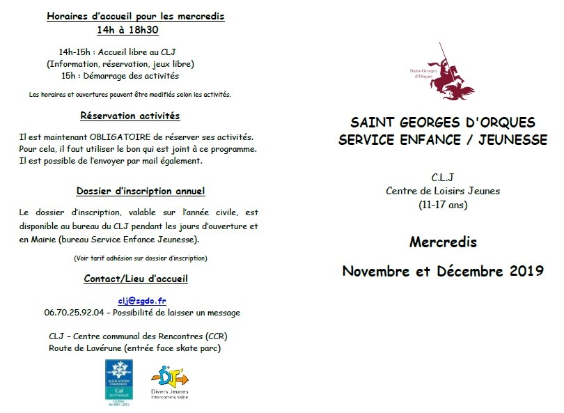 Programme CLJ novembre et décembre