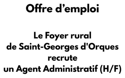 Foyer rural – Offre d’emploi : Agent Administratif (H/F)
