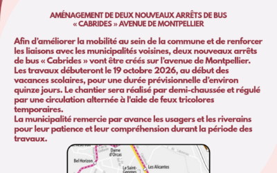 Travaux aménagement de deux nouveaux arrêts de bus « Cabrides » avenue de Montpellier