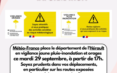 VIGILANCE JAUNE ORAGES-PLUIES-INONDATIONS 29 Septembre 2026