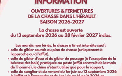 Ouvertures & Fermetures de la Chasse dans l&rsquo;Hérault Saison 2026-2027