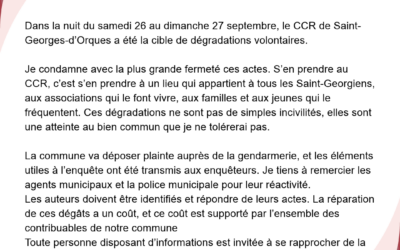 Communiqué Mr le Maire – 28 septembre 2026