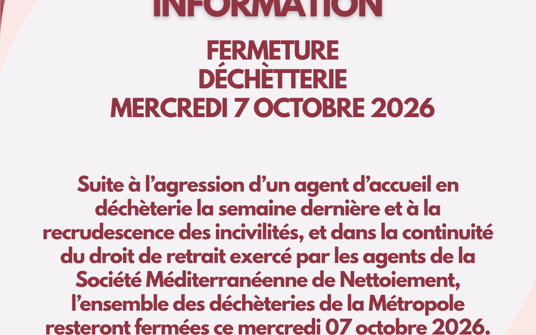 FERMETURE DÉCHÈTTERIE MERCREDI 7 OCTOBRE 2026