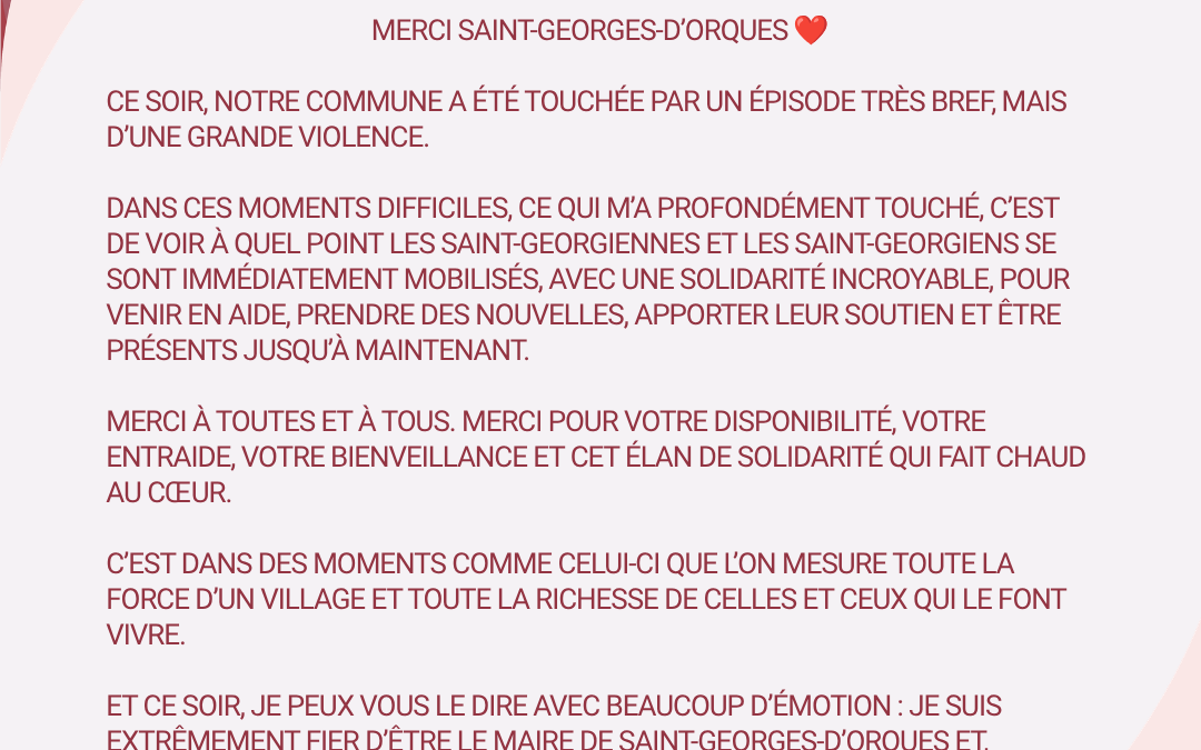 MESSAGE DE Mr LE MAIRE